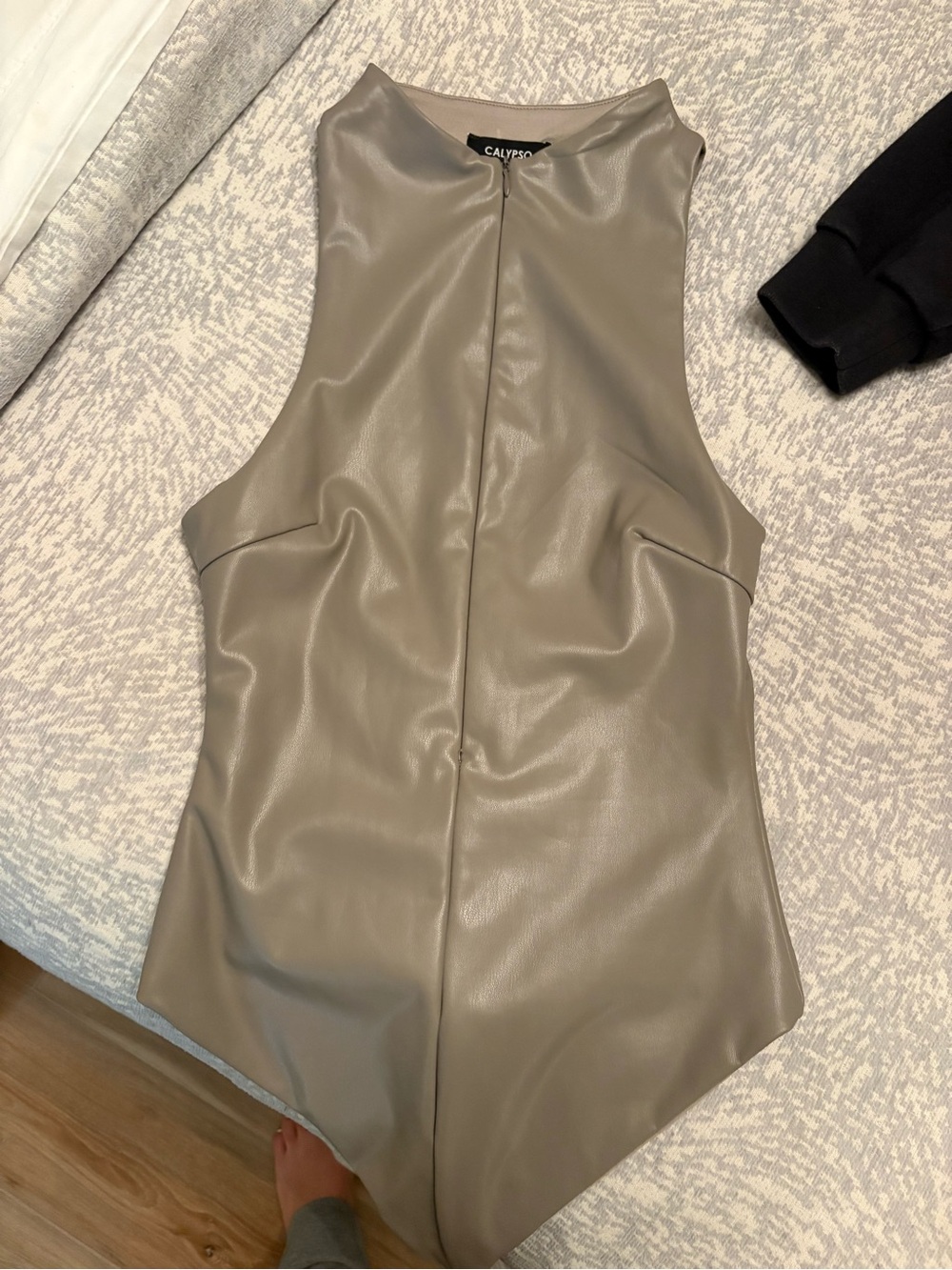 Calypso Faux-Leather Sleeveless Bodysuit